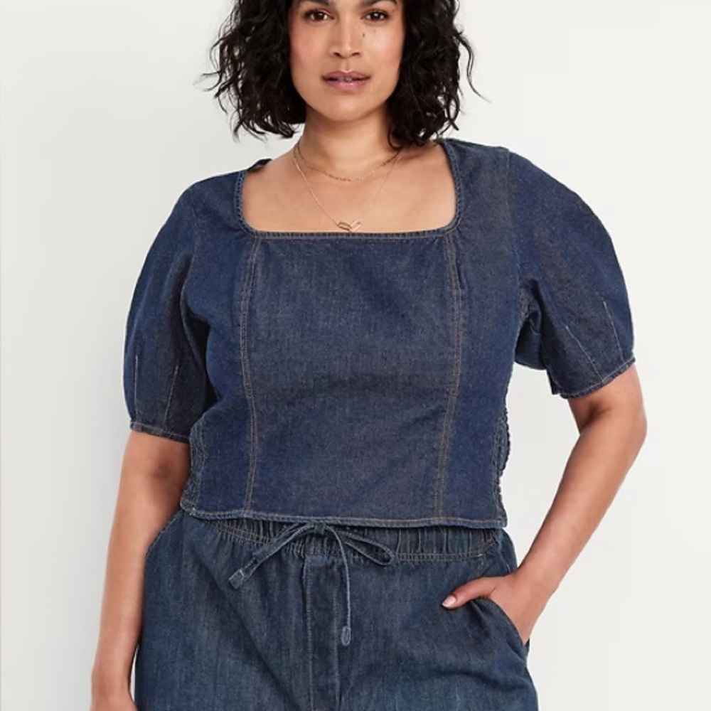 OLD NAVY Square-Neck Denim Cropped Top Size XL NEW - Picture 14 of 15